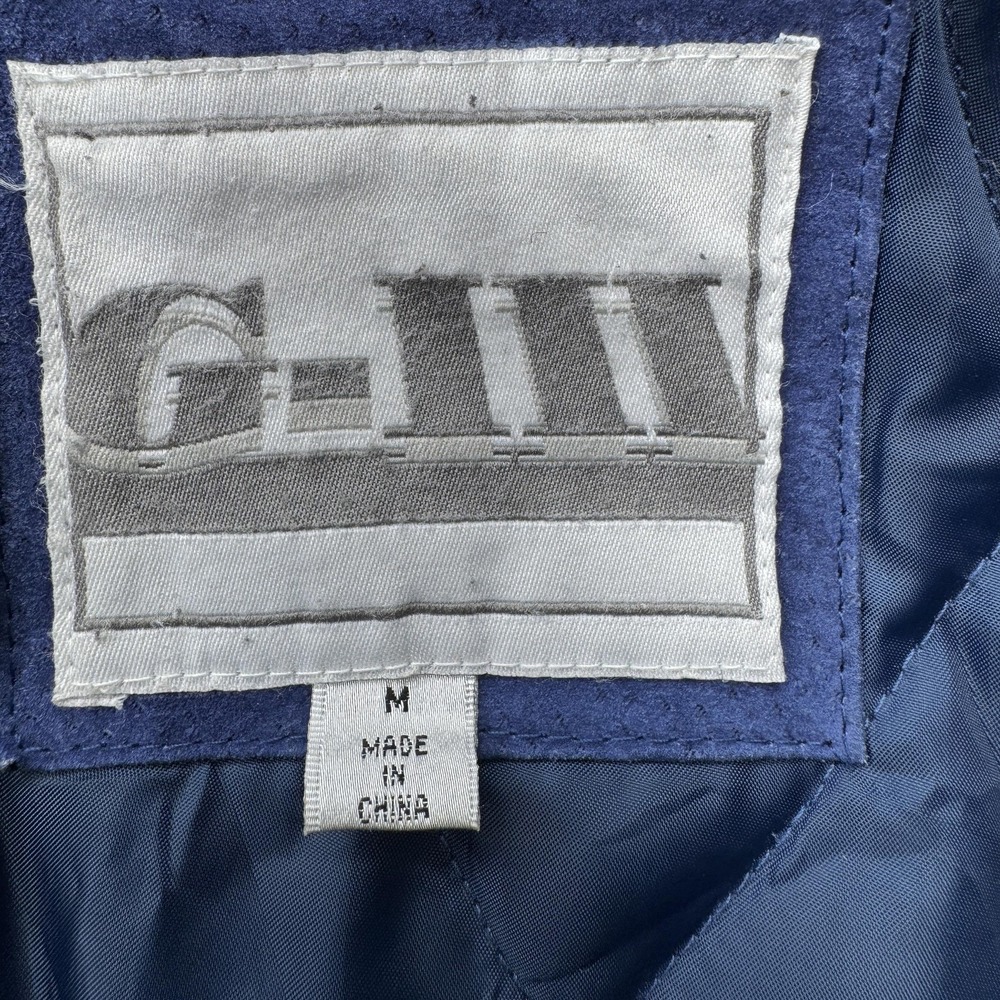 Vintage New York Yankees Leather Jacket Mens Medium Blue Black MLB GIII Bomber - Picture 2 of 16